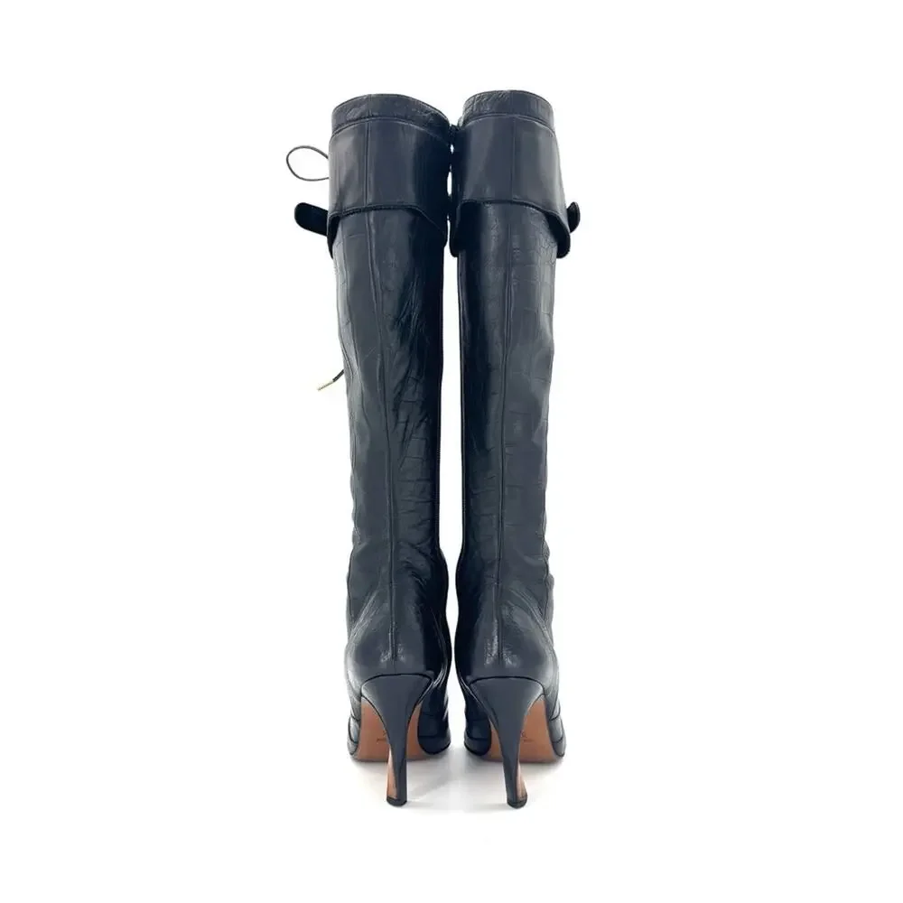 Vintage Christian Dior Fall 2000 CD Croc Emboss Pointed Toe Knee High Boots 37.5 - Picture 5 of 8